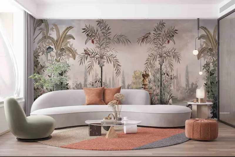 Stylish 3D Wallpaper, Botanical Wall Art, Bird Garden Wall Mural, View Wall Mural, Panoramic Landscape Wall Mural, Housewarming Gift, - 4