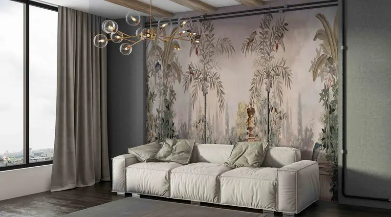 Stylish 3D Wallpaper, Botanical Wall Art, Bird Garden Wall Mural, View Wall Mural, Panoramic Landscape Wall Mural, Housewarming Gift, - 7