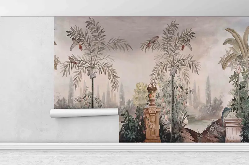 Stylish 3D Wallpaper, Botanical Wall Art, Bird Garden Wall Mural, View Wall Mural, Panoramic Landscape Wall Mural, Housewarming Gift, - 1
