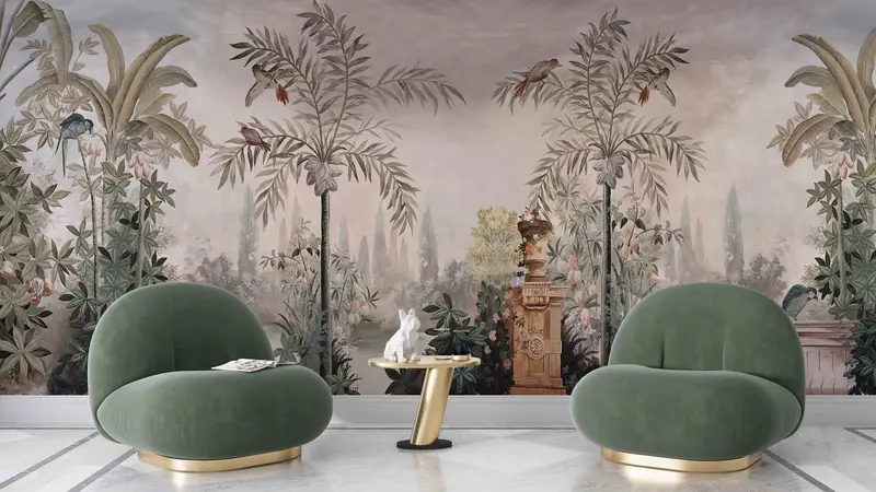 Stylish 3D Wallpaper, Botanical Wall Art, Bird Garden Wall Mural, View Wall Mural, Panoramic Landscape Wall Mural, Housewarming Gift, - 3