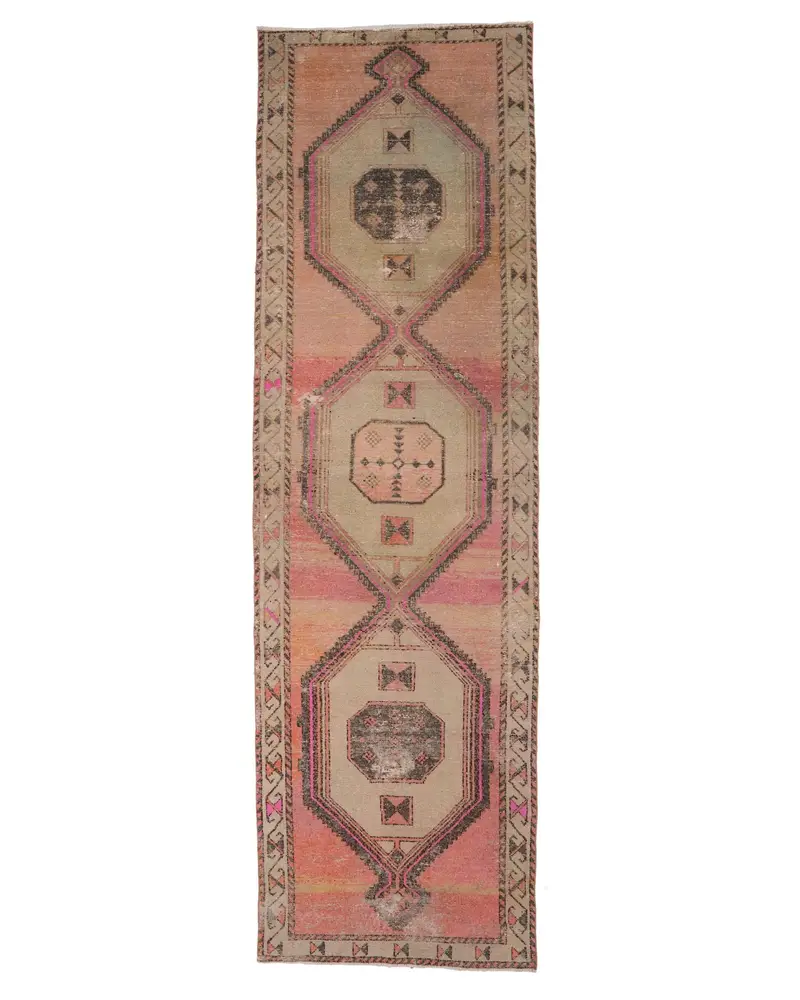 Canlı Turuncu Halı, 3,9x13,2 ft Oryantal Tasarım