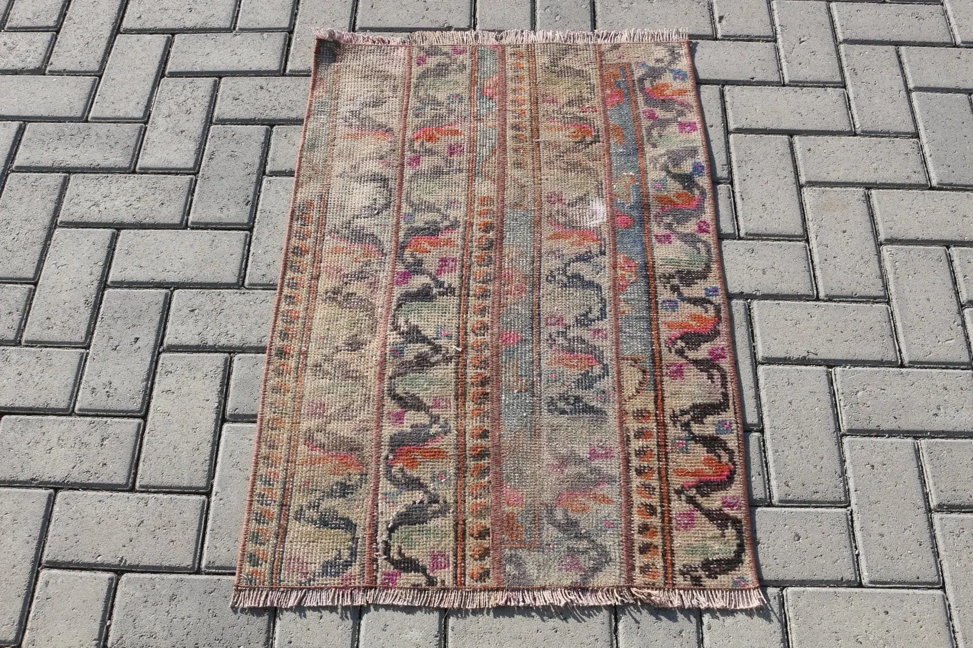 Vintage Turkish Rug 2.1x3 ft (63x90 cm), Brown Solid Wool Rug - 1