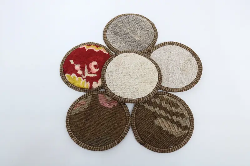 Red and White Bohemian Coaster, Round Ethnic Drink Coaster