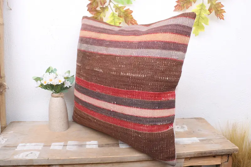 Gift Pillow, Throw Kilim Pillow, Antique Pillows, Floor Cushion, Pillow Cover, 18x18 Brown Pillow, Vintage Kilim Pillow Cushion - 4