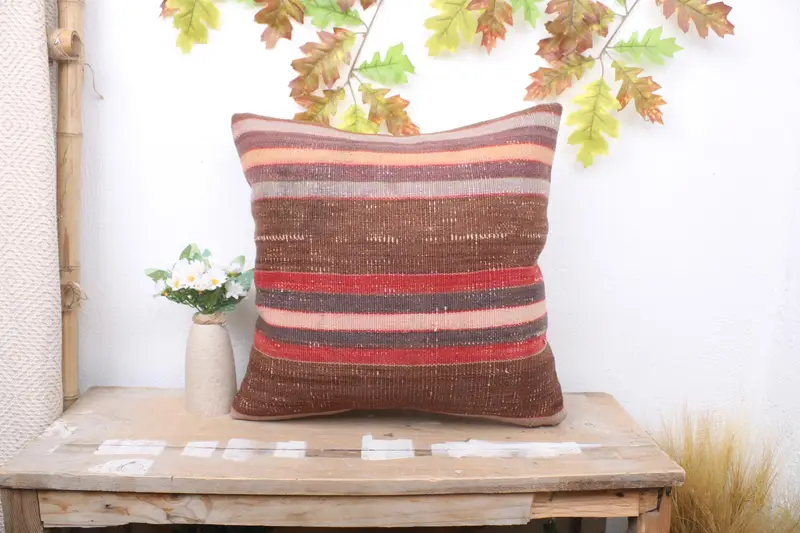 Gift Pillow, Throw Kilim Pillow, Antique Pillows, Floor Cushion, Pillow Cover, 18x18 Brown Pillow, Vintage Kilim Pillow Cushion - 1
