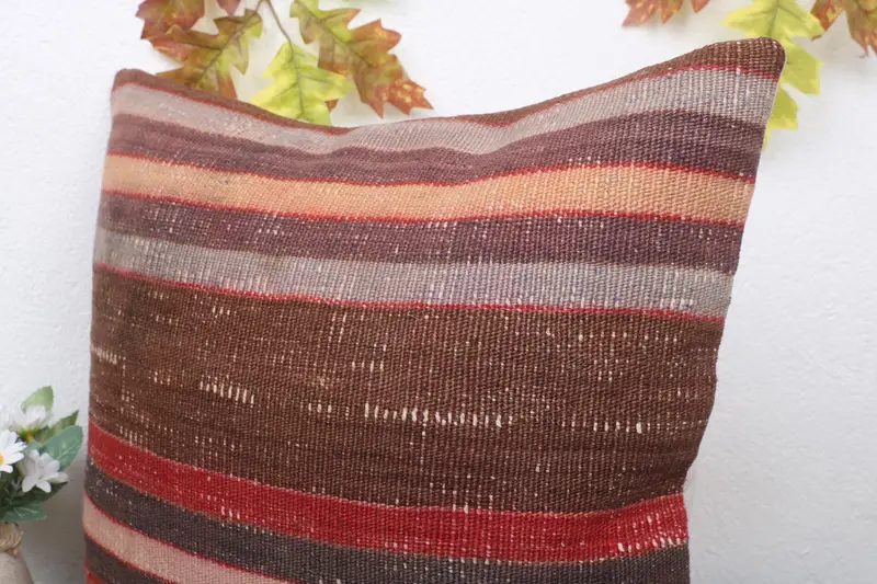 Gift Pillow, Throw Kilim Pillow, Antique Pillows, Floor Cushion, Pillow Cover, 18x18 Brown Pillow, Vintage Kilim Pillow Cushion - 5