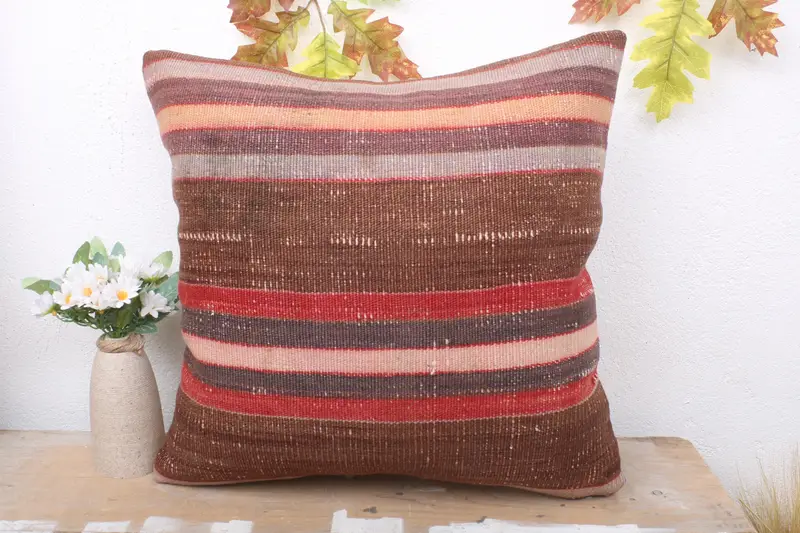 Gift Pillow, Throw Kilim Pillow, Antique Pillows, Floor Cushion, Pillow Cover, 18x18 Brown Pillow, Vintage Kilim Pillow Cushion - 2