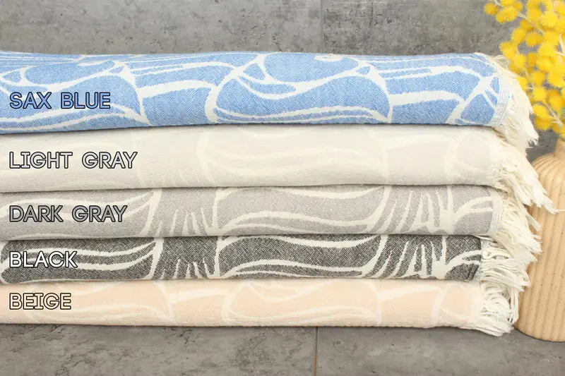 Personalized Fish Design Organic Cotton Beach Towel, Beige, 36x71 Inches