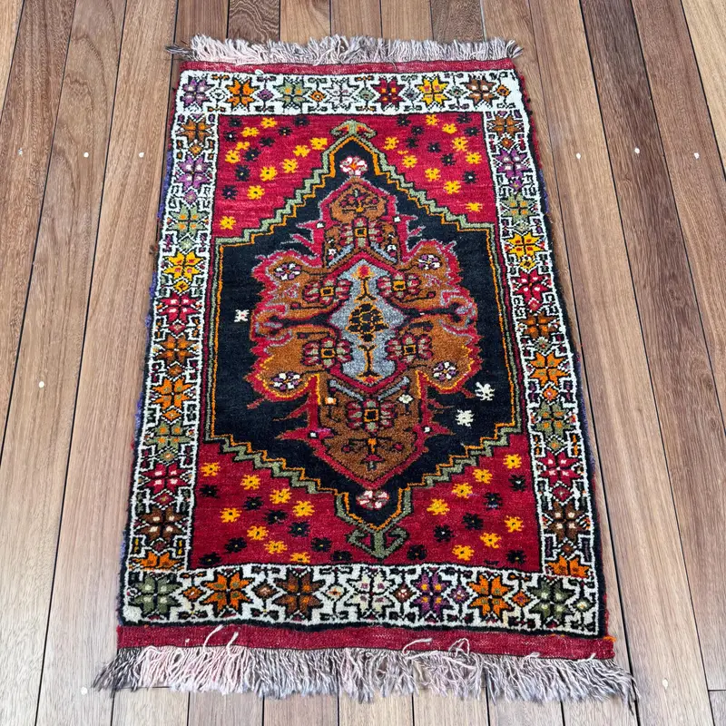 Vintage 2x3.1 ft Rug, Oushak Turkish Rug, Red Ombré Rug Wool - 1
