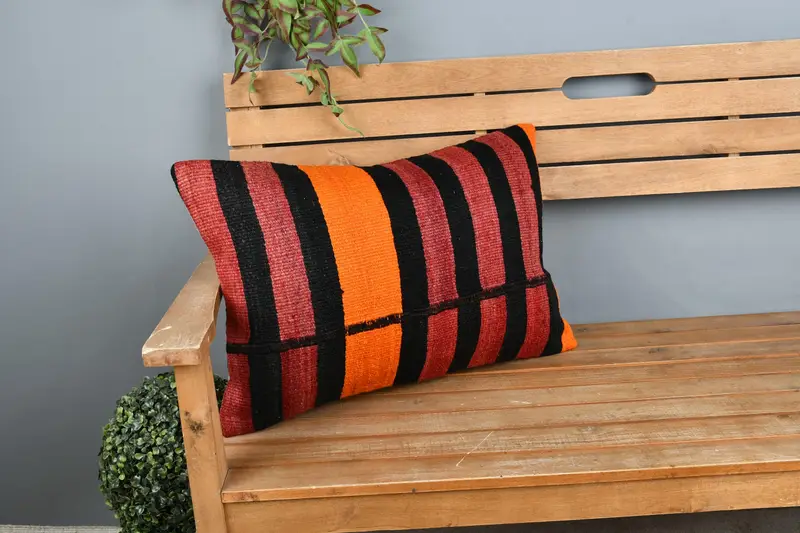 Pillow, Ethnical Kilim Rug Pillow, Southwestern Cushion Cover, Bright Pillow Cover, Throw Kilim Pillow, Kilim Cushion Sham, 16x24 Red Pillow Sham - 1