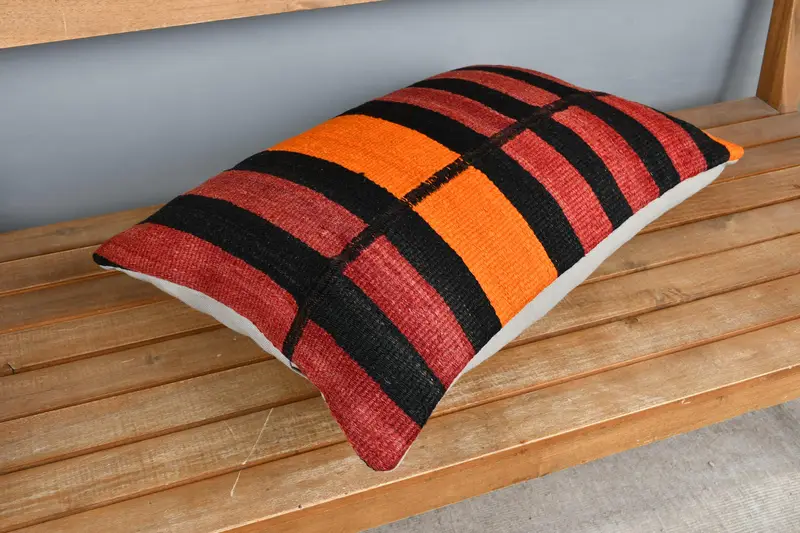 Pillow, Ethnical Kilim Rug Pillow, Southwestern Cushion Cover, Bright Pillow Cover, Throw Kilim Pillow, Kilim Cushion Sham, 16x24 Red Pillow Sham - 2