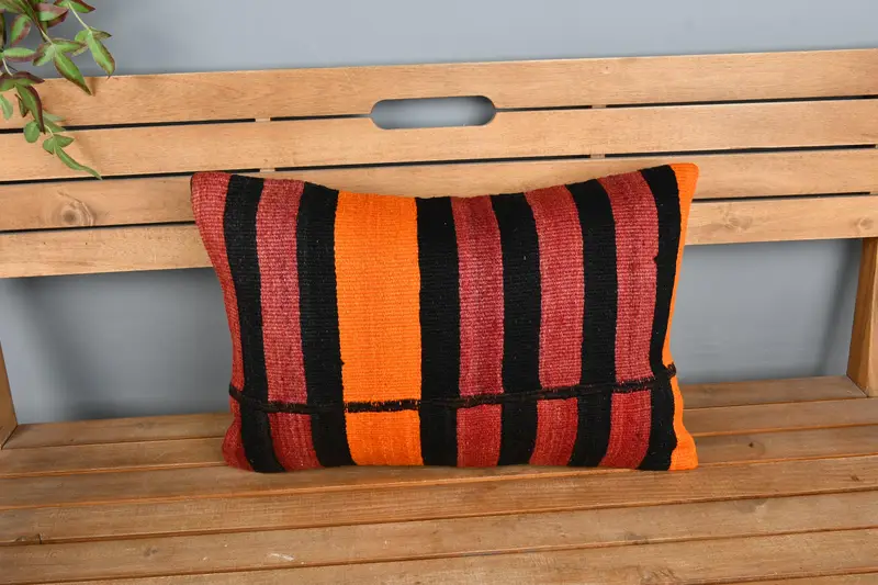 Pillow, Ethnical Kilim Rug Pillow, Southwestern Cushion Cover, Bright Pillow Cover, Throw Kilim Pillow, Kilim Cushion Sham, 16x24 Red Pillow Sham - 6