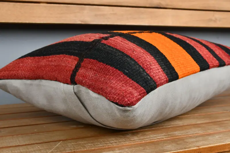 Pillow, Ethnical Kilim Rug Pillow, Southwestern Cushion Cover, Bright Pillow Cover, Throw Kilim Pillow, Kilim Cushion Sham, 16x24 Red Pillow Sham - 3