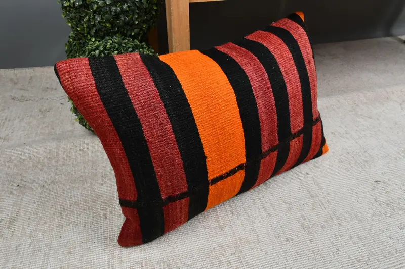 Pillow, Ethnical Kilim Rug Pillow, Southwestern Cushion Cover, Bright Pillow Cover, Throw Kilim Pillow, Kilim Cushion Sham, 16x24 Red Pillow Sham - 7