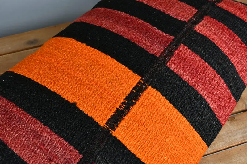 Pillow, Ethnical Kilim Rug Pillow, Southwestern Cushion Cover, Bright Pillow Cover, Throw Kilim Pillow, Kilim Cushion Sham, 16x24 Red Pillow Sham - 4