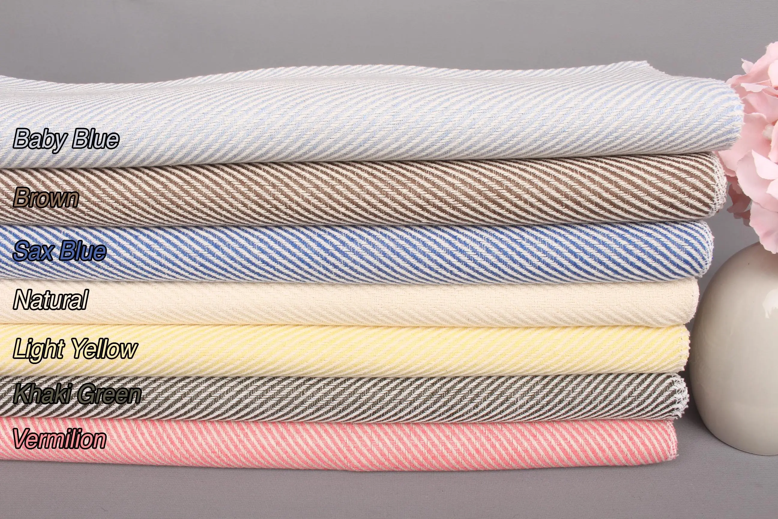 Turkish Towel Hand Towel Cotton Beige Stripes, 16x36 Inches - 1