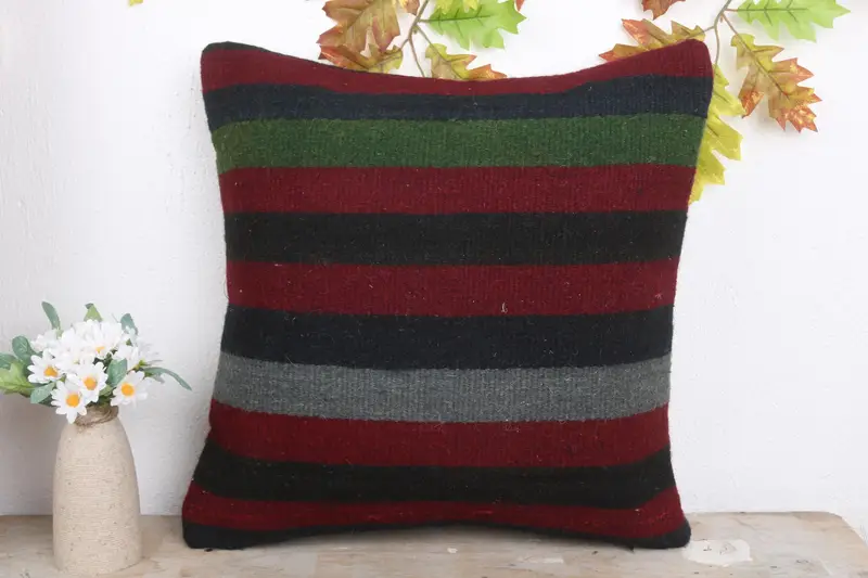 Rustic Pillow Sham, Shabby Chic Pillow Cover, Antique Pillows, 18x18 Red Cushion Cover, Pillow Sham, Boho Pillow Sham Cover, Throw Kilim Pillow - 2