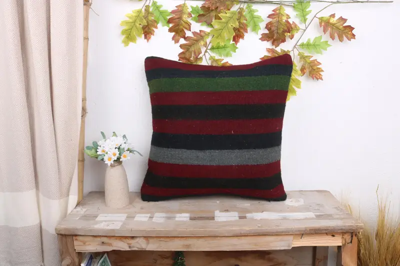 Rustic Pillow Sham, Shabby Chic Pillow Cover, Antique Pillows, 18x18 Red Cushion Cover, Pillow Sham, Boho Pillow Sham Cover, Throw Kilim Pillow - 1