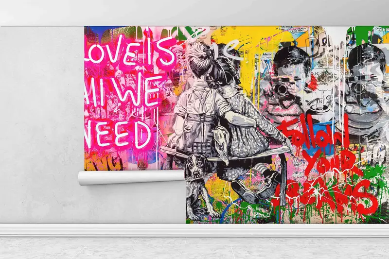 Banksy Mural, Graffiti Digital Paper, Love Is All We Need Wall Decals, Love Graffiti Wallpaper, Wallpaper Mural Art, Banksy Street Wall Art, - 5