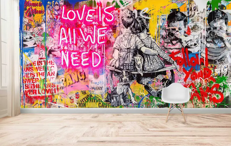 Banksy Mural, Graffiti Digital Paper, Love Is All We Need Wall Decals, Love Graffiti Wallpaper, Wallpaper Mural Art, Banksy Street Wall Art, - 6