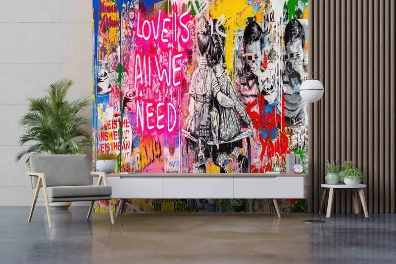 Banksy Mural, Graffiti Digital Paper, Love Is All We Need Wall Decals, Love Graffiti Wallpaper, Wallpaper Mural Art, Banksy Street Wall Art, - 2