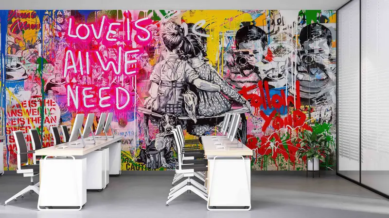 Banksy Mural, Graffiti Digital Paper, Love Is All We Need Wall Decals, Love Graffiti Wallpaper, Wallpaper Mural Art, Banksy Street Wall Art, - 4