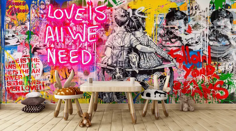 Banksy Mural, Graffiti Digital Paper, Love Is All We Need Wall Decals, Love Graffiti Wallpaper, Wallpaper Mural Art, Banksy Street Wall Art, - 8