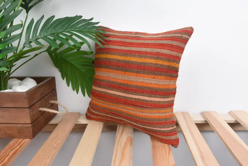 12x12 Red Pillow Cover, Traditional Cushion, Art Deco Cushion, Home Decor Pillow, Cushion Case, Boho Pillow, Ethnical Kilim Rug Pillow - 5