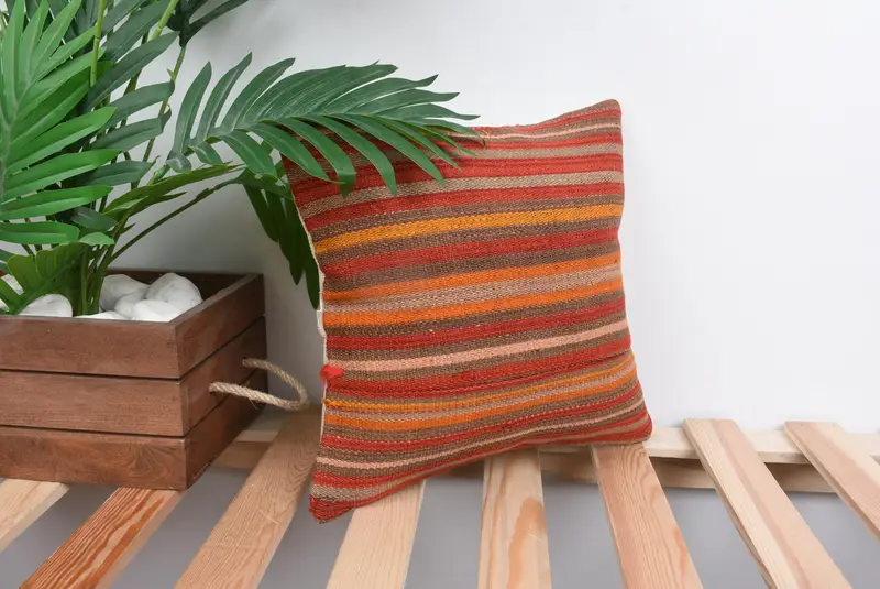 12x12 Red Pillow Cover, Traditional Cushion, Art Deco Cushion, Home Decor Pillow, Cushion Case, Boho Pillow, Ethnical Kilim Rug Pillow - 4