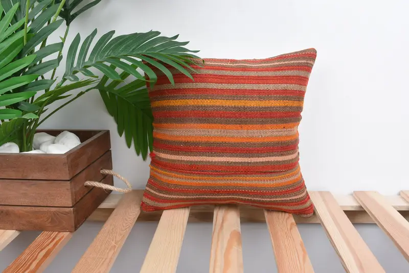 12x12 Red Pillow Cover, Traditional Cushion, Art Deco Cushion, Home Decor Pillow, Cushion Case, Boho Pillow, Ethnical Kilim Rug Pillow - 1