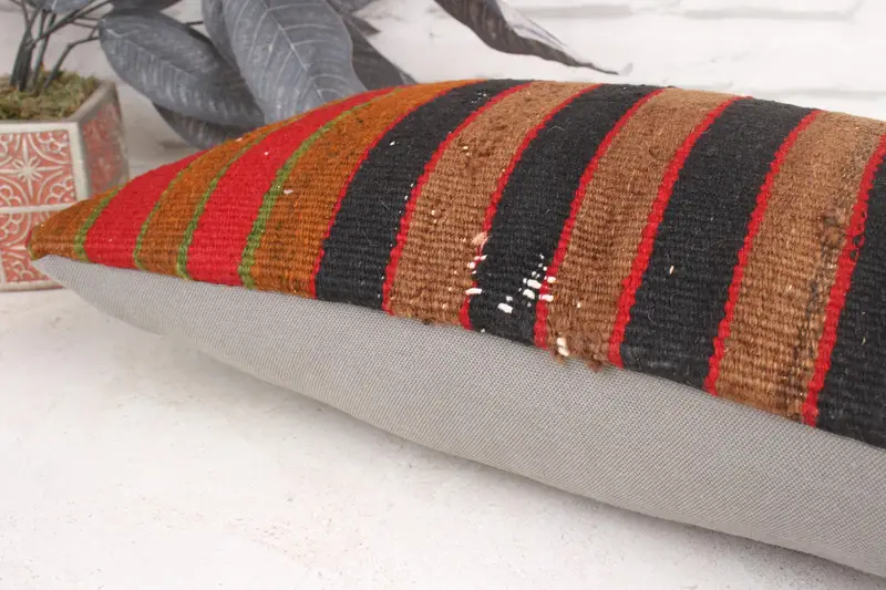 12x20 Red Pillow Cover, Cotton Cushion Case, Cushion Cover, Boho Pillow Sham Cover, Turkish Kilim Pillow, Handmade Kilim Cushion - 7