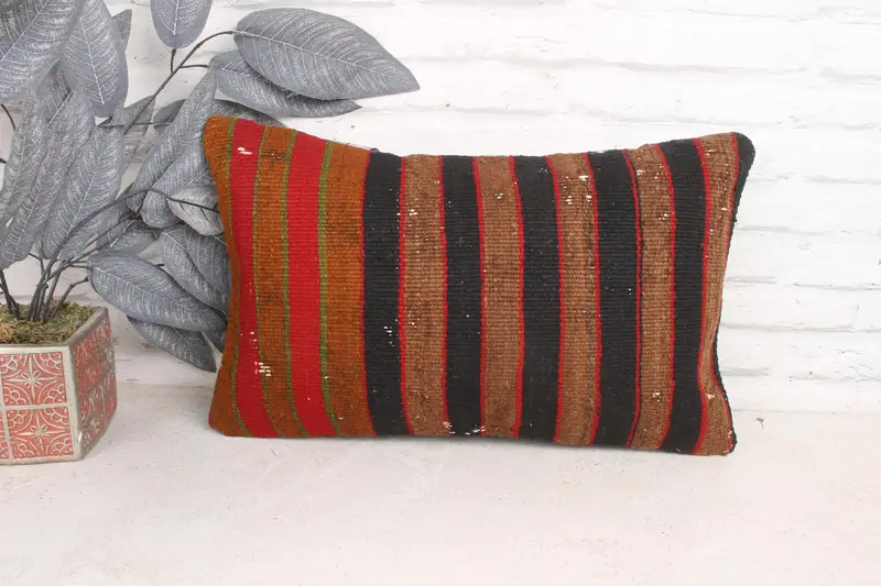 12x20 Red Pillow Cover, Cotton Cushion Case, Cushion Cover, Boho Pillow Sham Cover, Turkish Kilim Pillow, Handmade Kilim Cushion - 1