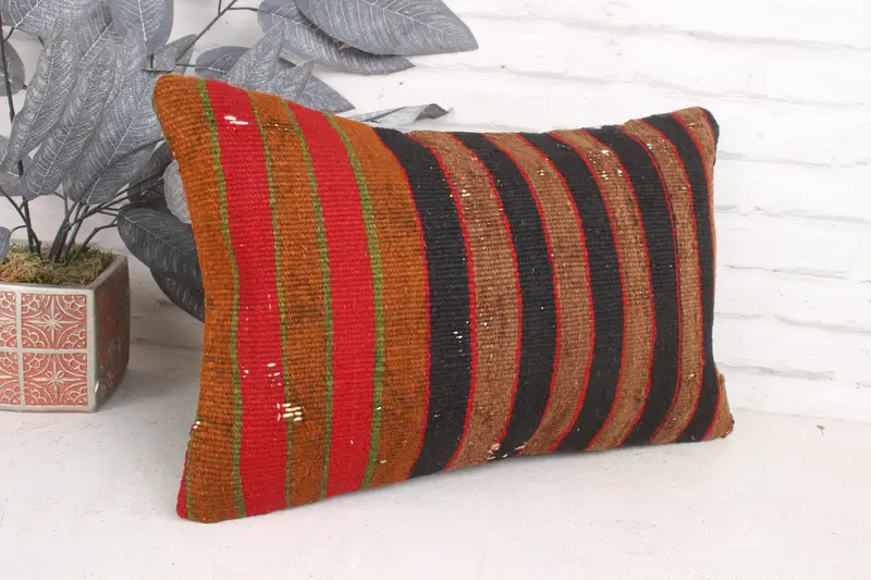 12x20 Red Pillow Cover, Cotton Cushion Case, Cushion Cover, Boho Pillow Sham Cover, Turkish Kilim Pillow, Handmade Kilim Cushion - 3