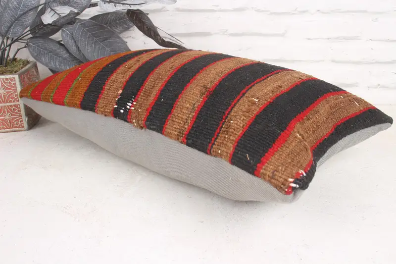 12x20 Red Pillow Cover, Cotton Cushion Case, Cushion Cover, Boho Pillow Sham Cover, Turkish Kilim Pillow, Handmade Kilim Cushion - 6