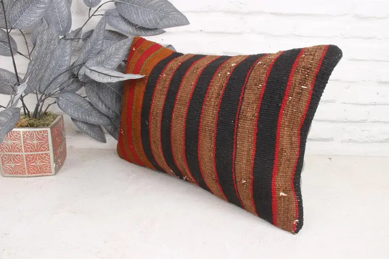 12x20 Red Pillow Cover, Cotton Cushion Case, Cushion Cover, Boho Pillow Sham Cover, Turkish Kilim Pillow, Handmade Kilim Cushion - 4