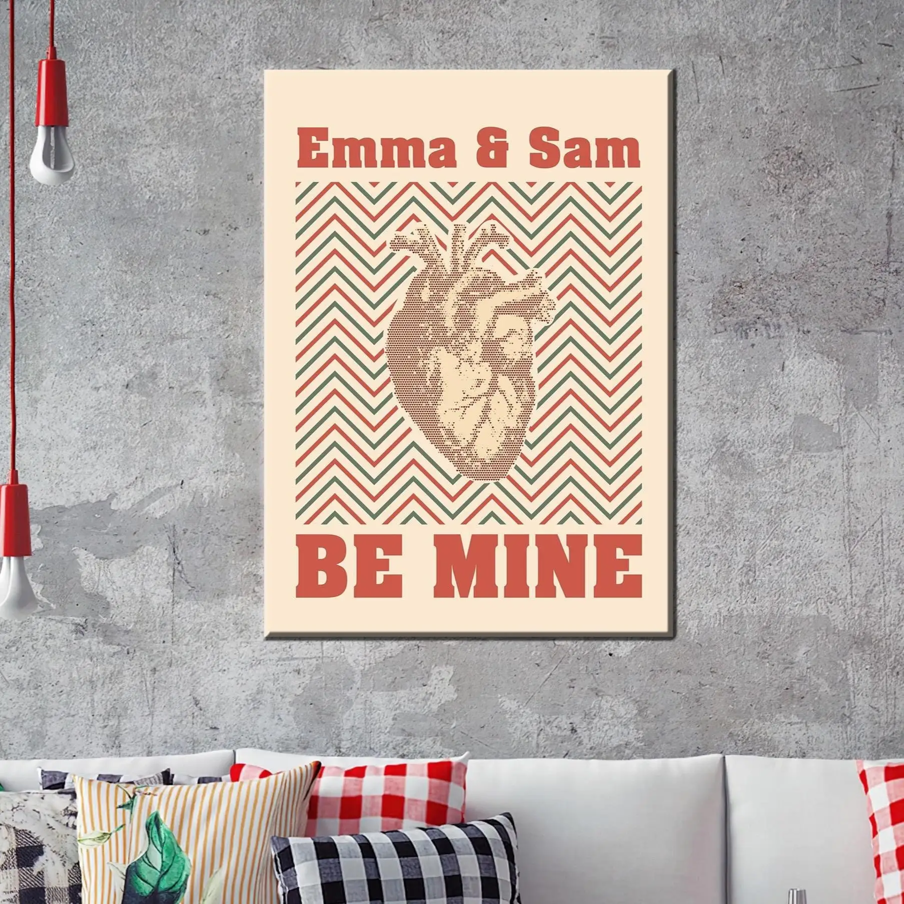 Emma & Sam Vintage Poster Bej ve Kırmızı Kanvas – Çiftler için Sevgililer Günü Kişiselleştirilmiş Hediye - 1