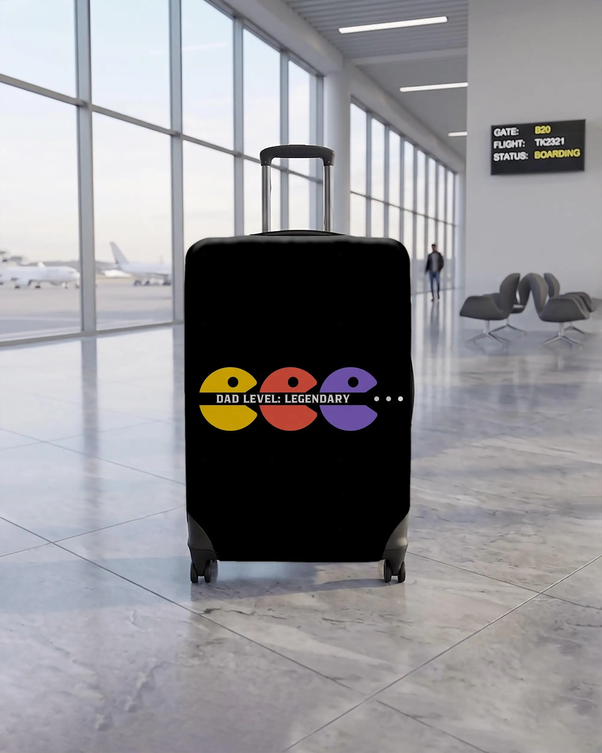 Gamer Dad Luggage Cover, Retro Arcade Travel Gift, Blank White Suitcase Protector - 1
