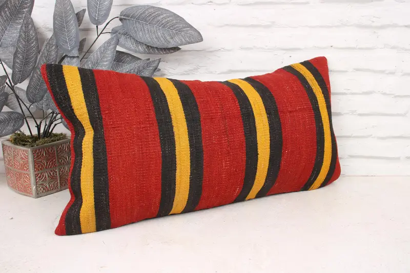 12x24 Red Cushion Case, Boho Chic Pillow Case, Pillow Case, Kilim Cushion Sham, Pillow for Sofa, Boho Pillow Sham Cover - 3