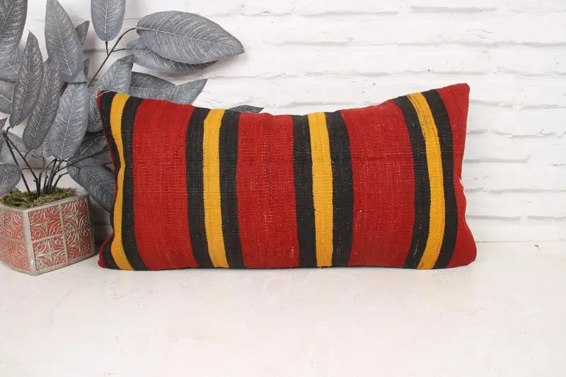 12x24 Red Cushion Case, Boho Chic Pillow Case, Pillow Case, Kilim Cushion Sham, Pillow for Sofa, Boho Pillow Sham Cover - 1