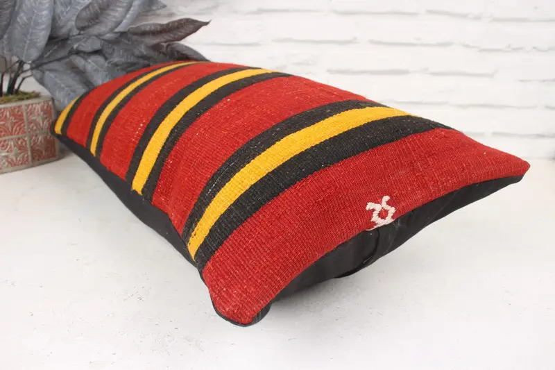 12x24 Red Cushion Case, Boho Chic Pillow Case, Pillow Case, Kilim Cushion Sham, Pillow for Sofa, Boho Pillow Sham Cover - 6