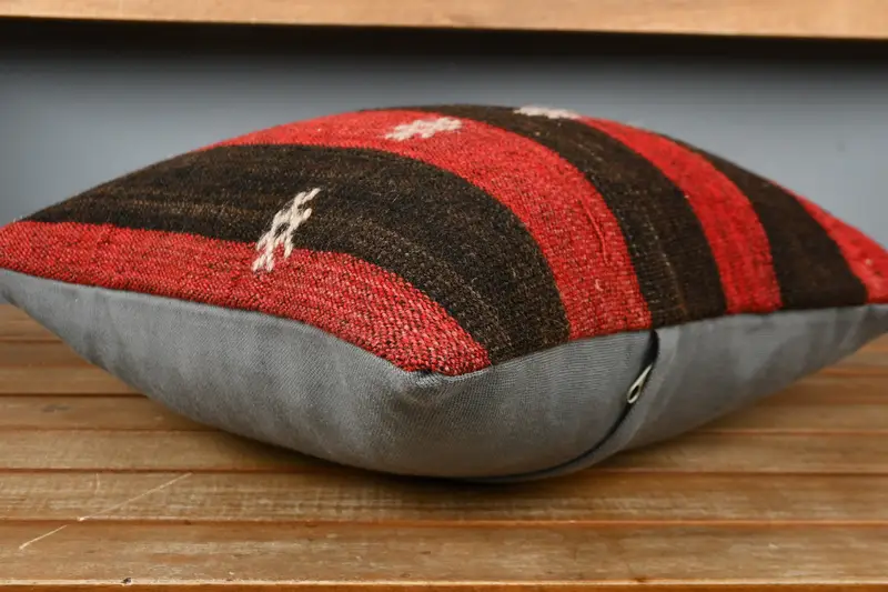Vintage Kilim Pillow, Pillow Sham, Turkish Pillow, Anatolian Pillow Sham, Handmade Kilim Cushion, 16x16 Red Pillow Sham, Boho Throw Cushion - 3