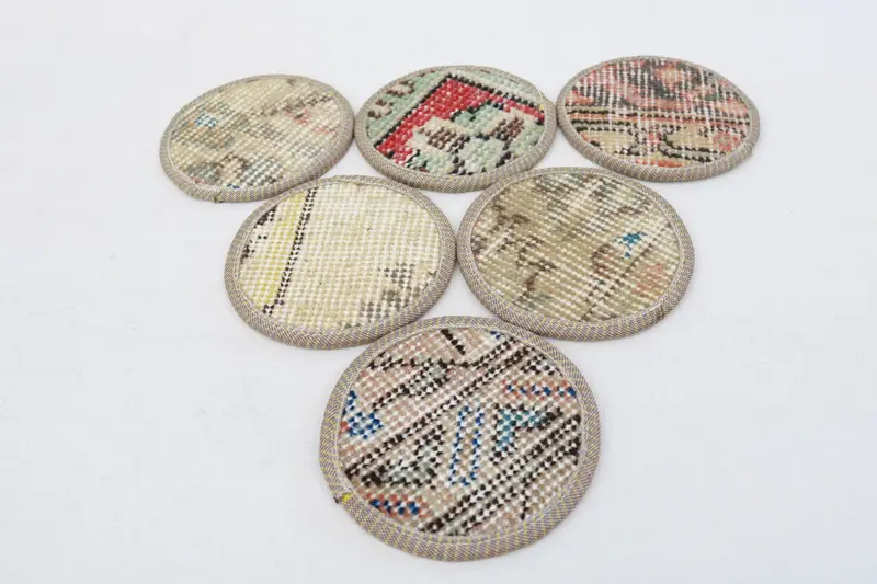 Bohemian Beige and Red Round Coaster Set, Unique Bohemian Coaster