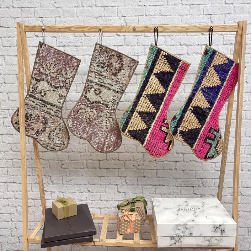 Rainbow 9-Inch Wide Christmas Stocking, Festive Ornaments Pattern