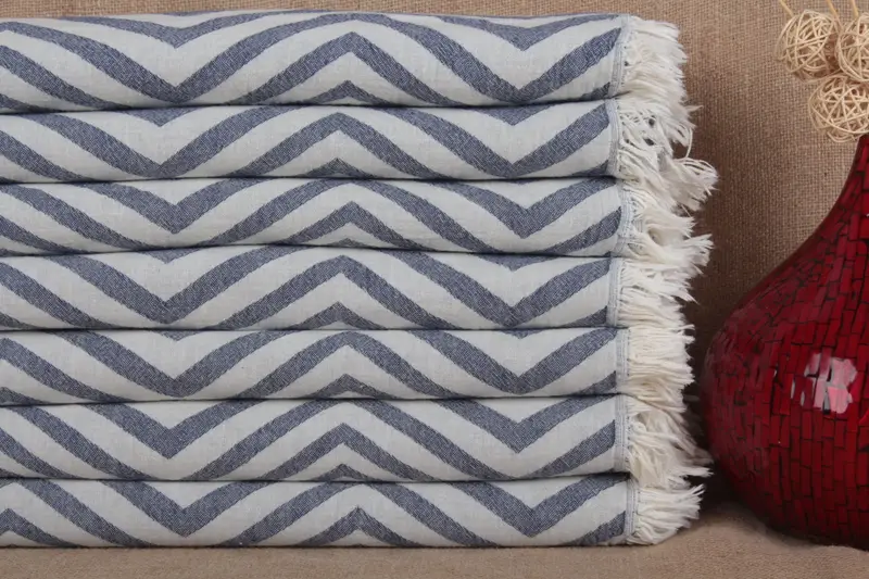 オーガニックコットン ジグザグ ペシュテマル ビーチタオル、34x71 インチ ベージュ