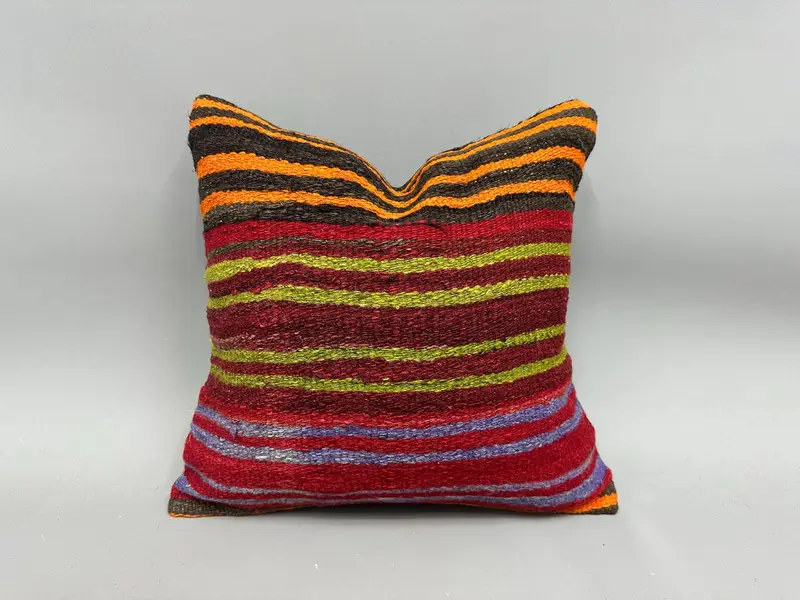 Kilim Cushion Sham, Oriental Pillow Case, Boho Pillow, Aztec Cushion Cover, Cushion Cover, Kilim Pillow Cover, 18x18 Orange Pillow - 1