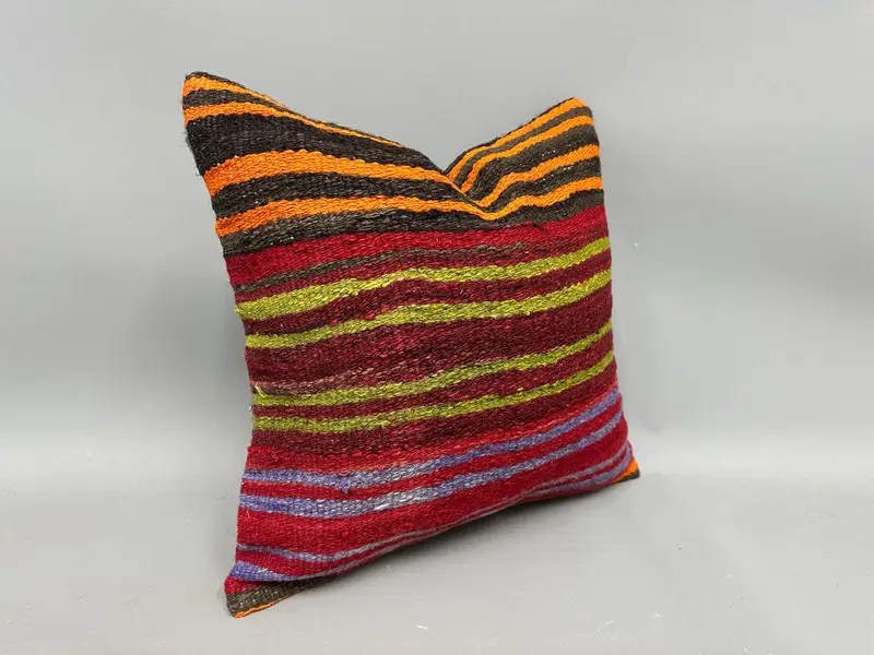 Kilim Cushion Sham, Oriental Pillow Case, Boho Pillow, Aztec Cushion Cover, Cushion Cover, Kilim Pillow Cover, 18x18 Orange Pillow - 2