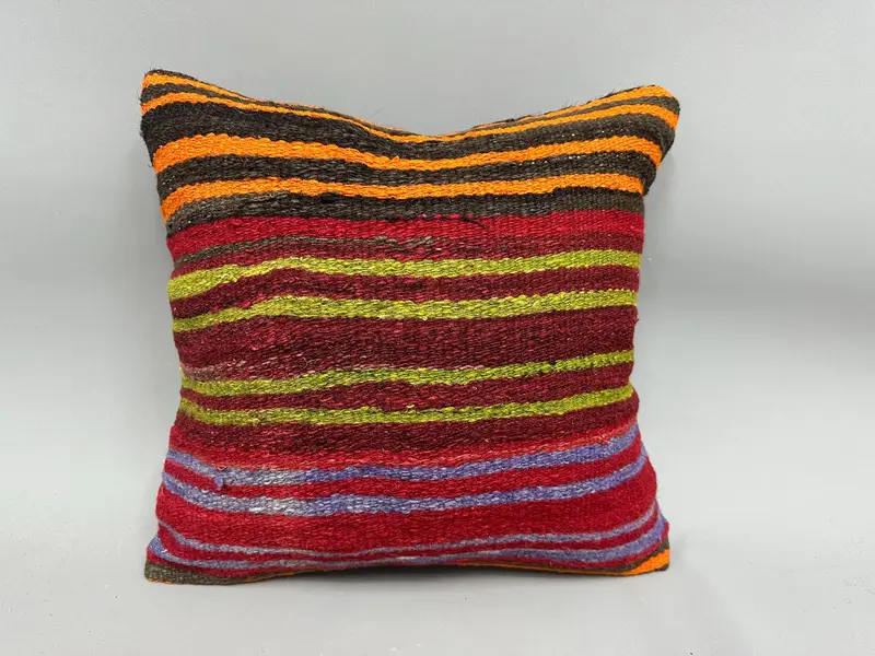 Kilim Cushion Sham, Oriental Pillow Case, Boho Pillow, Aztec Cushion Cover, Cushion Cover, Kilim Pillow Cover, 18x18 Orange Pillow - 4