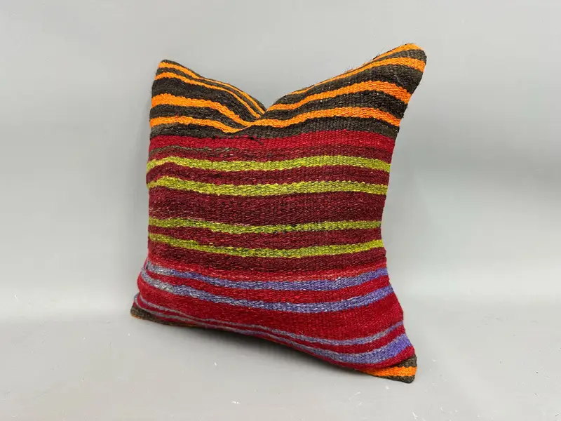 Kilim Cushion Sham, Oriental Pillow Case, Boho Pillow, Aztec Cushion Cover, Cushion Cover, Kilim Pillow Cover, 18x18 Orange Pillow - 3