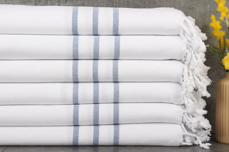 Turkish Towel Denim Blue Striped, 40x71 Inches, Organic Cotton