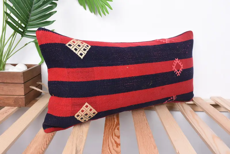 Boho Chic Pillow Cover, Turkish Pillow, 12x24 Red Pillow, Antique Pillows, Throw Kilim Pillow, Pillow, Ikat Pillow Sham - 4